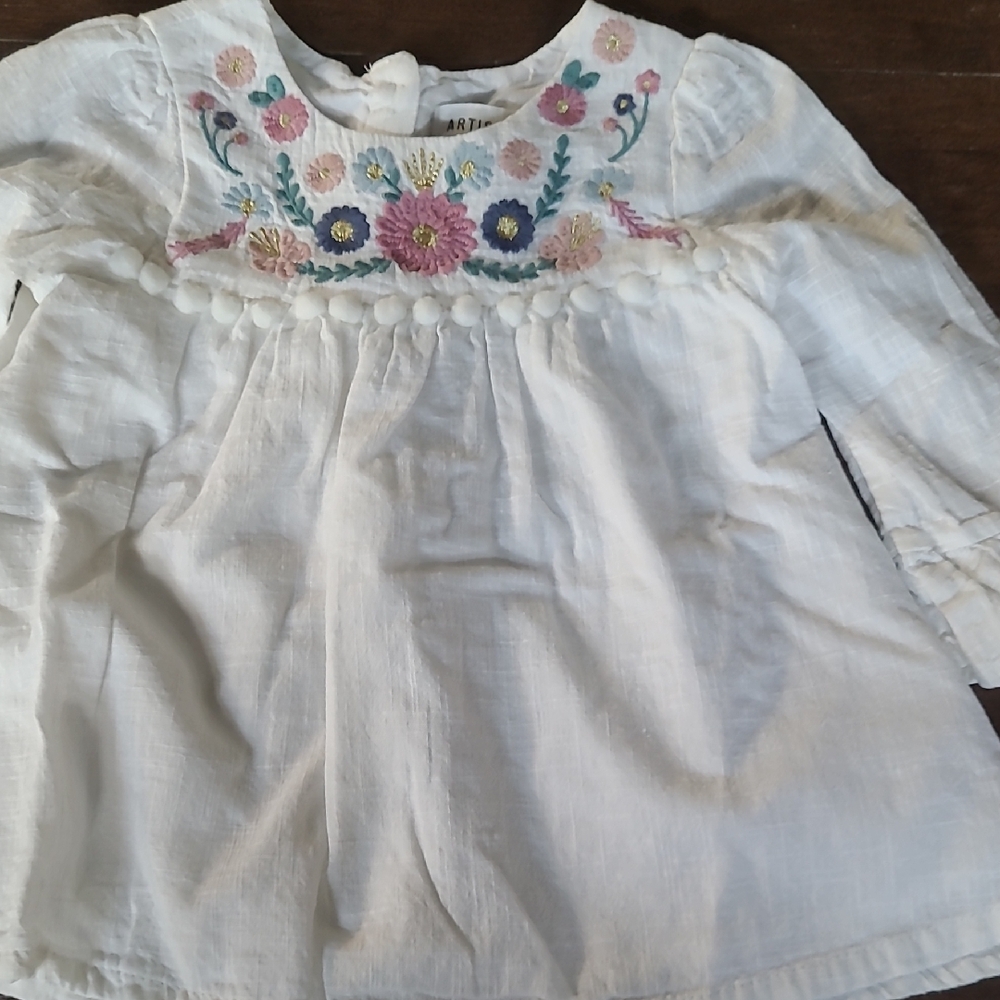 Floral Embroidered Kids Top - White